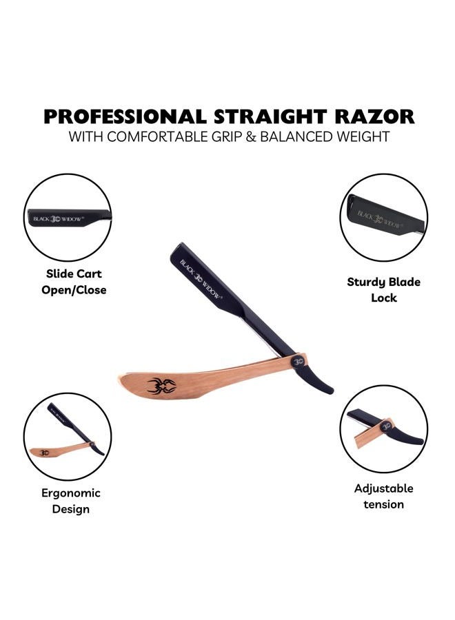 Black Widow Executive Brand Razor Barber Straight Kit - Vintage Wooden Handle, 10 Double-Edge Blades, Men's Shaving Kit for Barbers, Light Wood - Image 2
